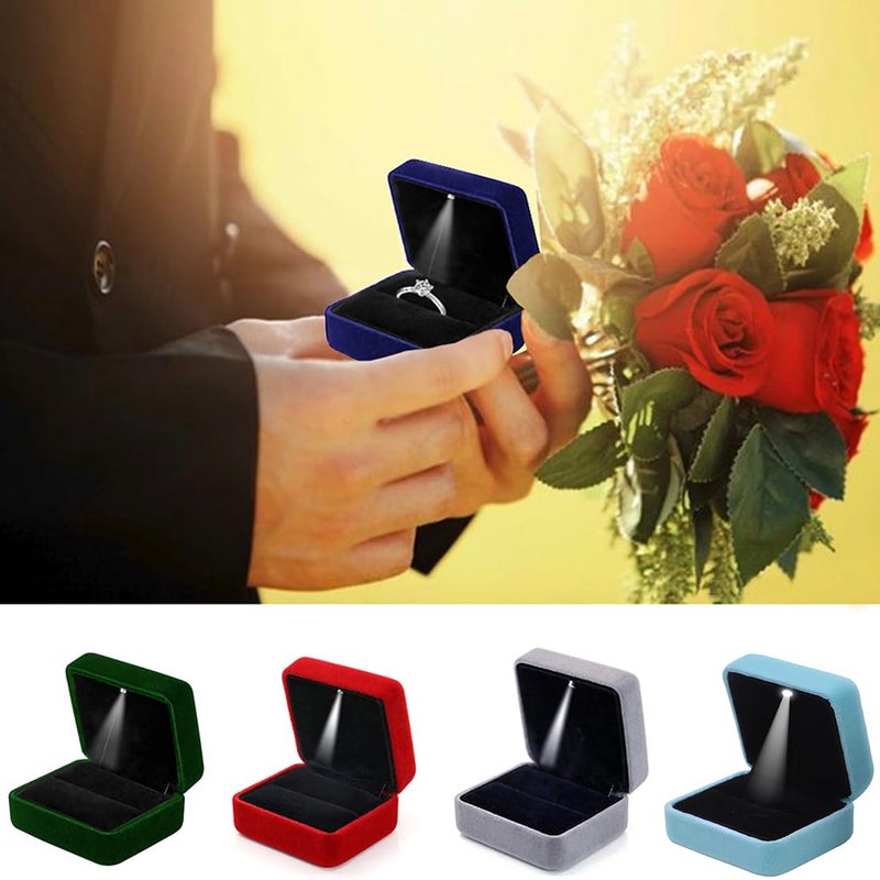 GBYAN Single Slot Velvet Ring Box for Engagement or Wedding with LED Light - Blue - Image 4